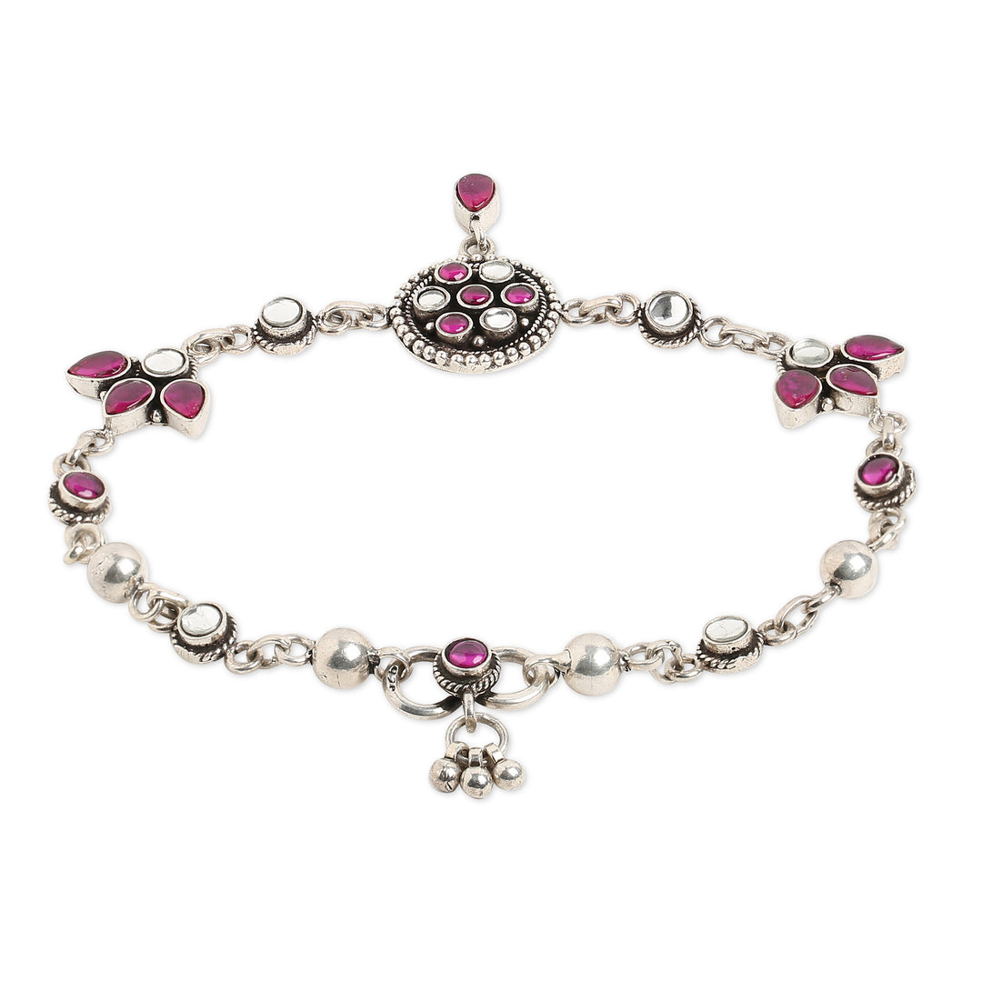 Pushp Ruby Red Silver Anklet
