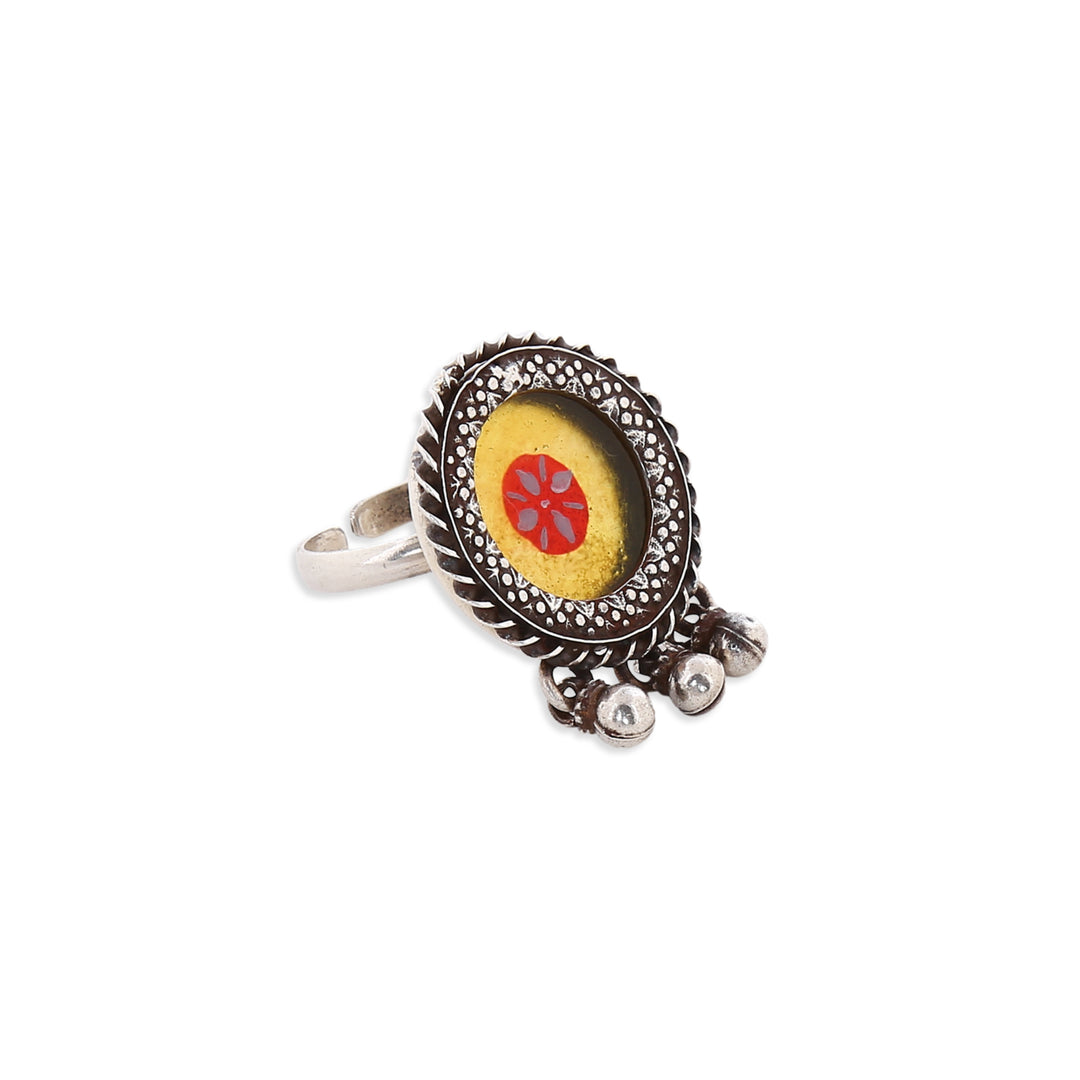 Yellow Red Painted Tribal Ring