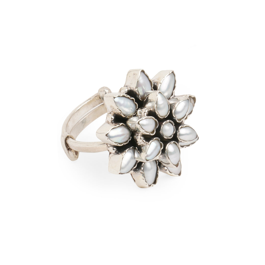 Dual Layered Mother Of Pearl Floral Finger Ring