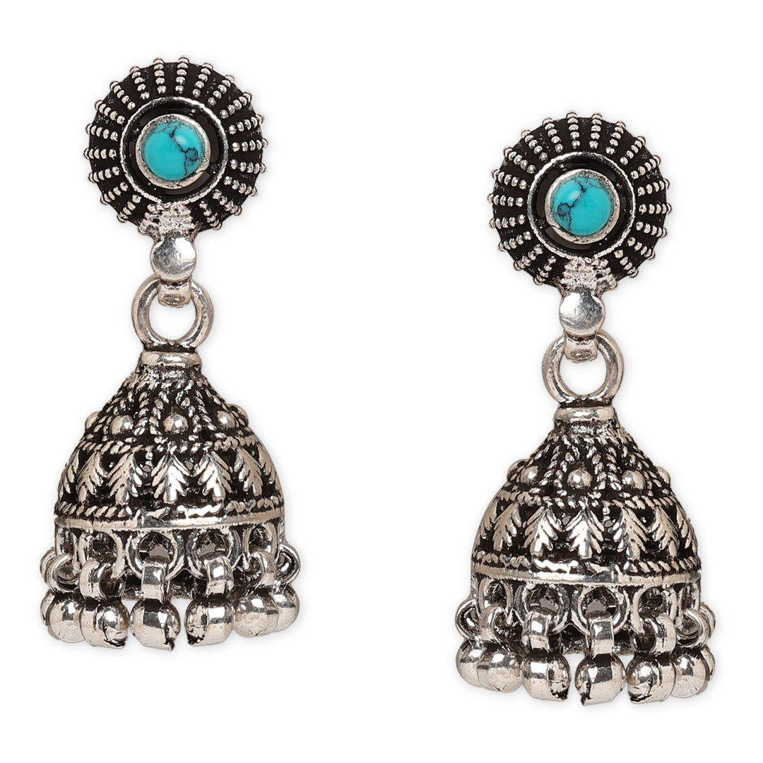 Pushp Jhumki Earrings With Blue Stone
