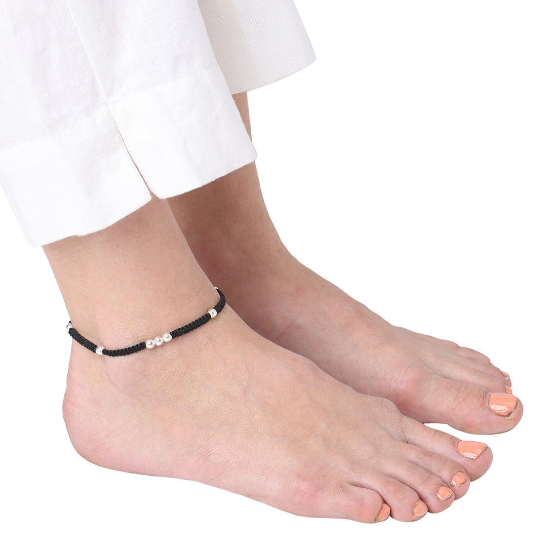 Silver Bead Dori Adjustable Anklet