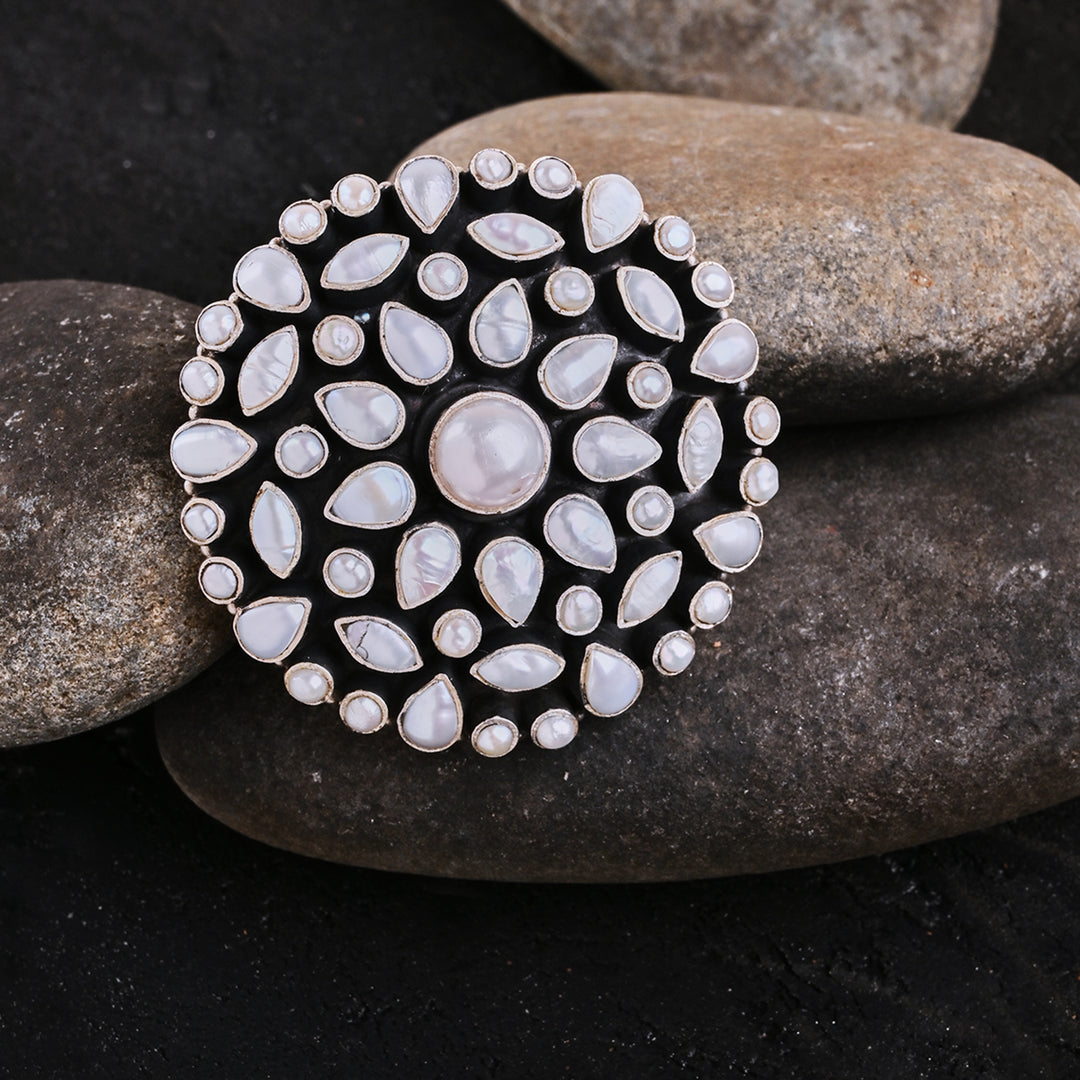 Muktika Mother Of Pearl Cocktail Ring