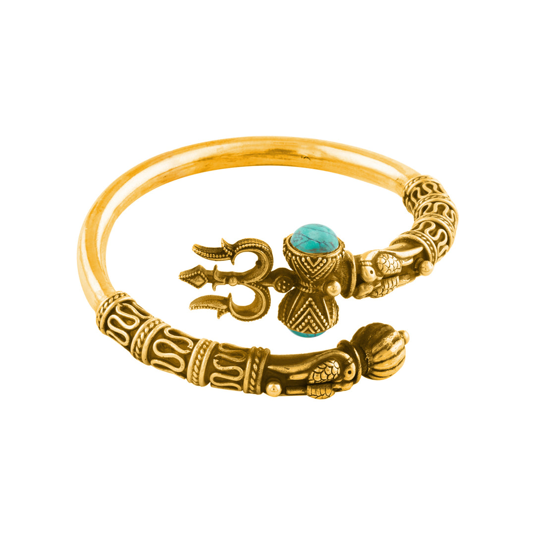 Shiva Shambhu Gold Plated Turquoise Cuff Trishul Kada