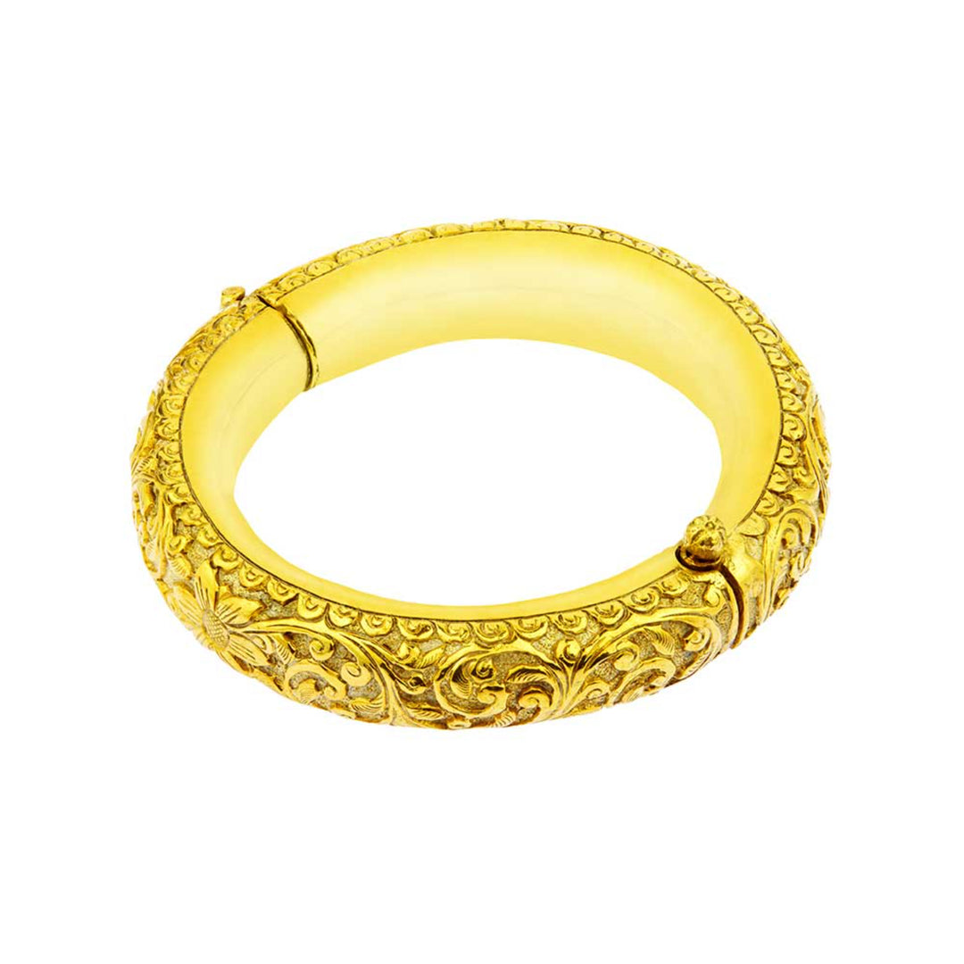 Floral Engraved Gold Plated Bangle