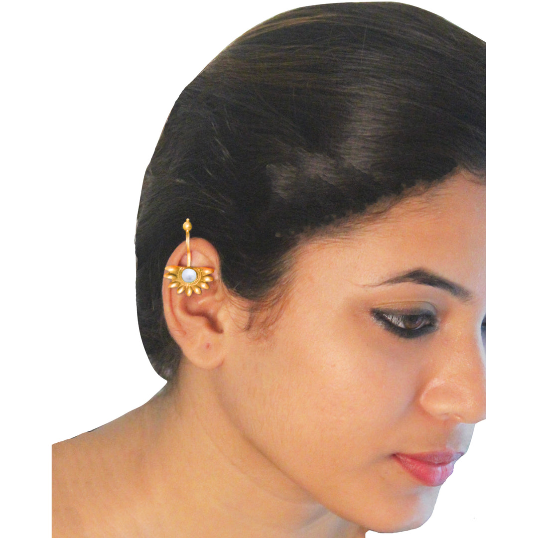 Pearl Floral Gold Plated Ear Cuff Non Piercing