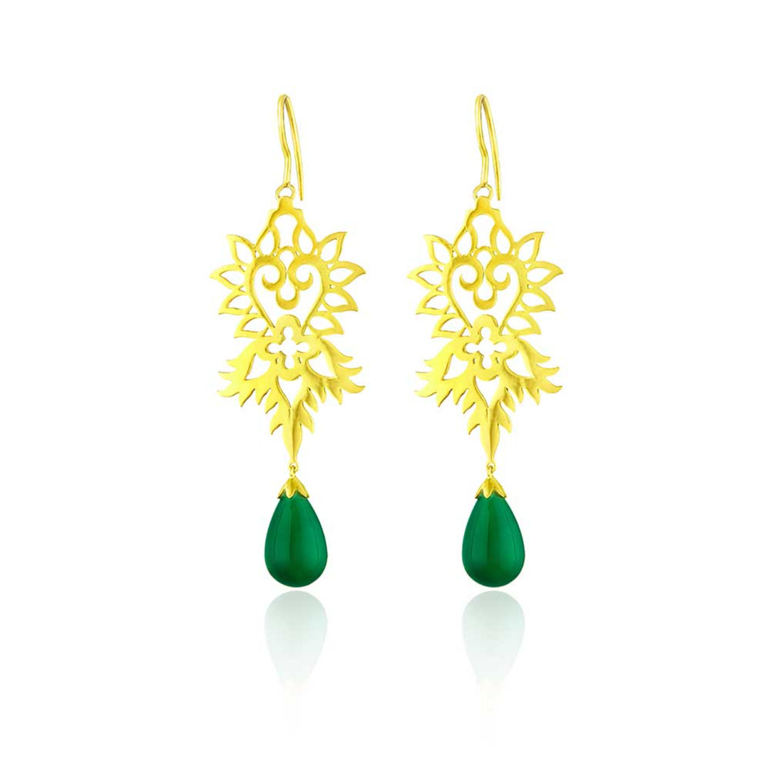 Contemporary Green Onyx Filigree Earrings