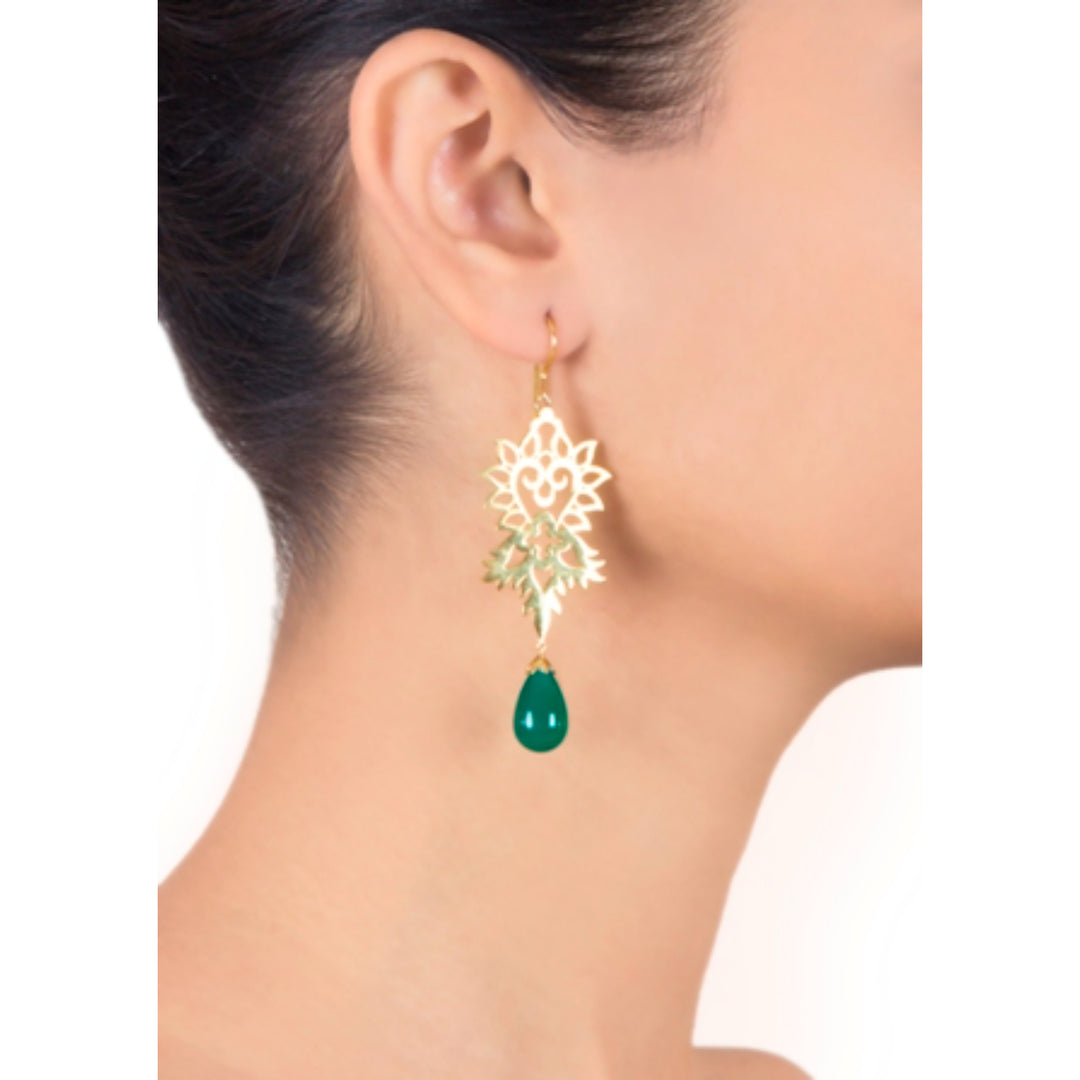 Contemporary Green Onyx Filigree Earrings