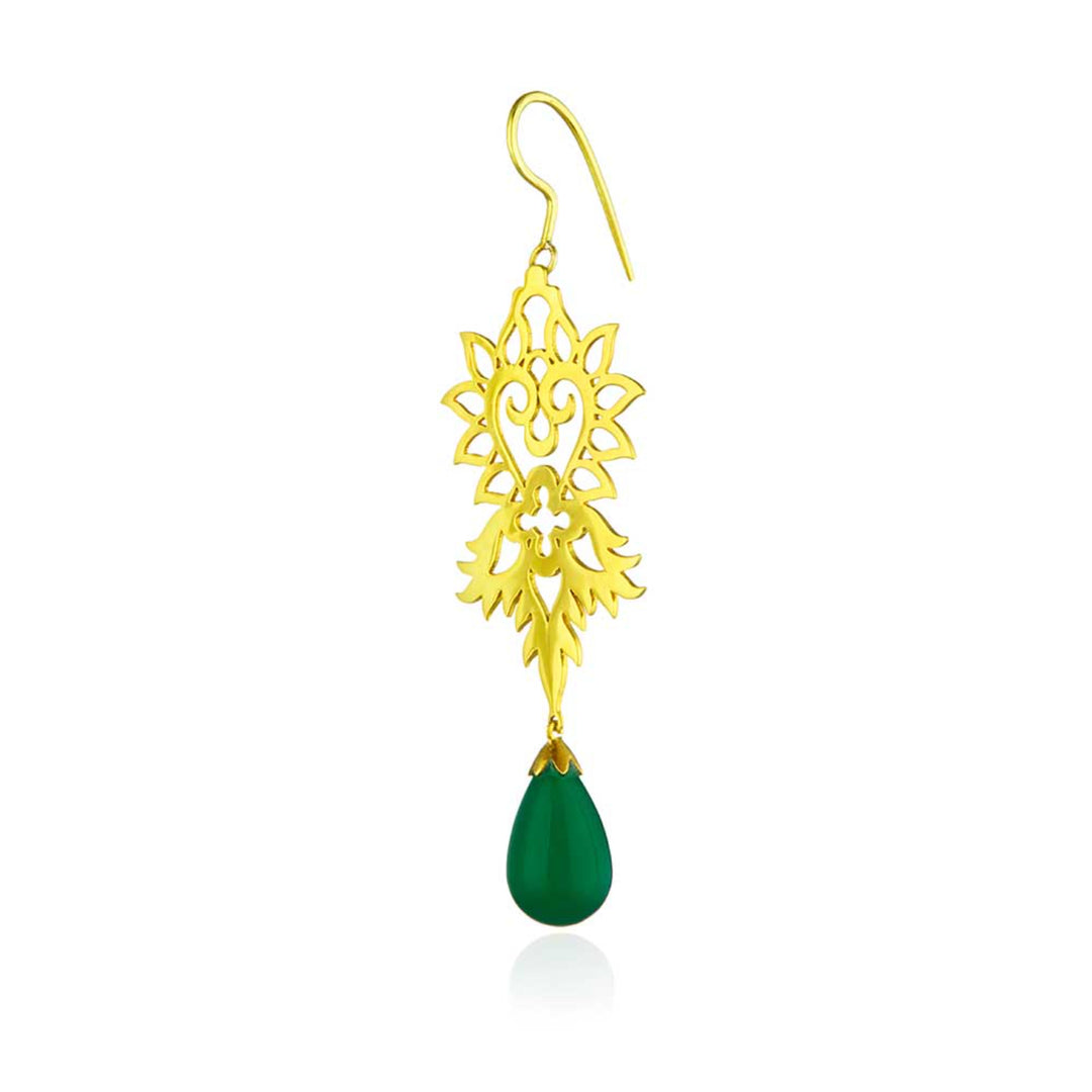 Contemporary Green Onyx Filigree Earrings