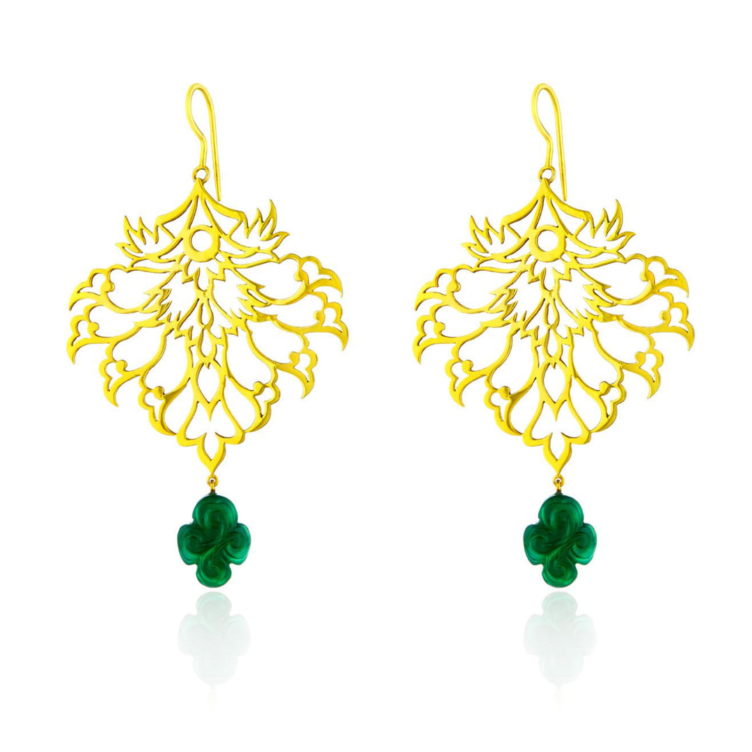 Gold Plated Flower And Leaf Design Filigree Earrings