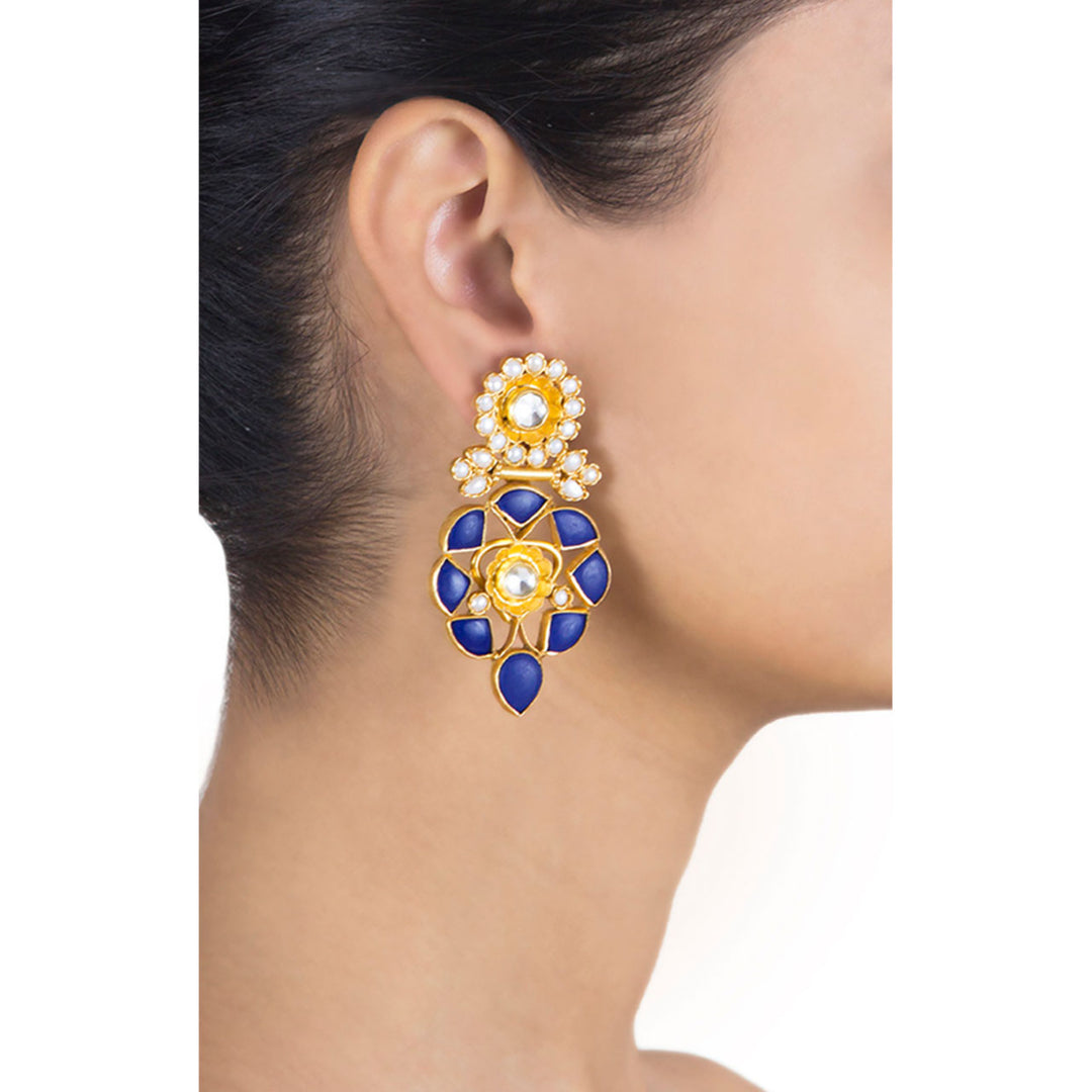 Lapis Pearl Floral Earring