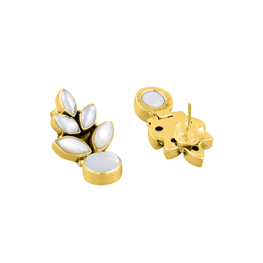 Mother Of Pearl Leaf Gold Plated Studs