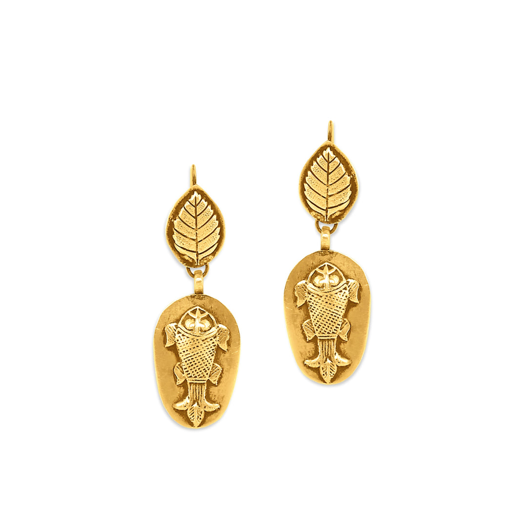 Gold Plated Fish Leaf Earrings