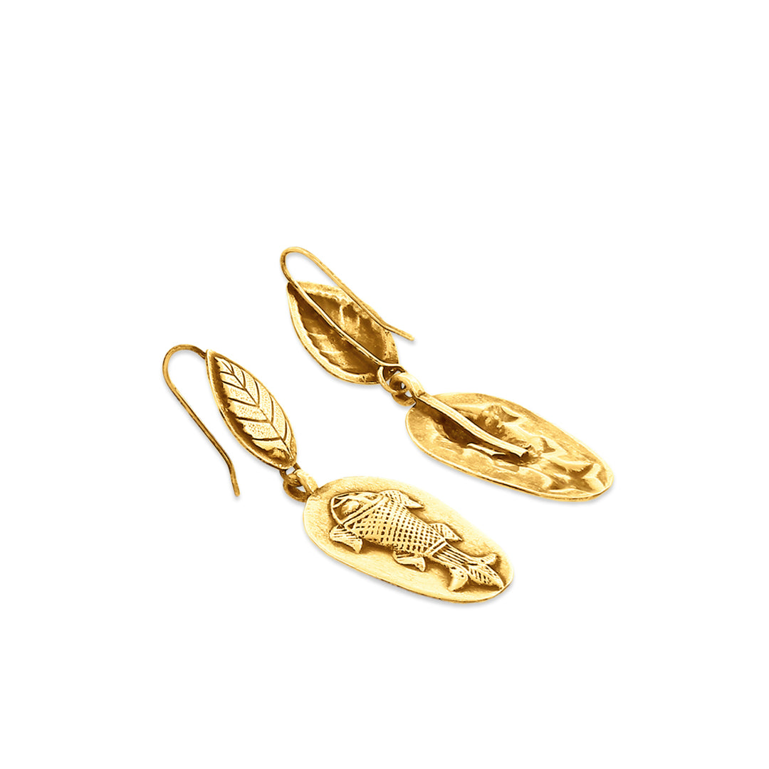 Gold Plated Fish Leaf Earrings