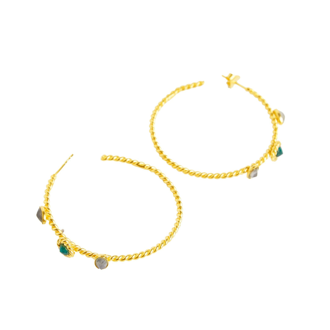 Emerald Labradorite Gold Plated Hoop Earrings