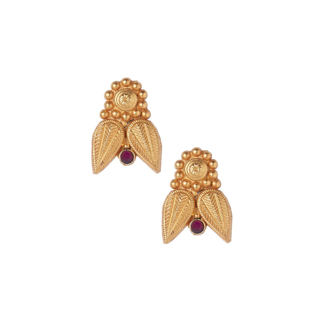 Leaves And Bud Gold Plated Earrings