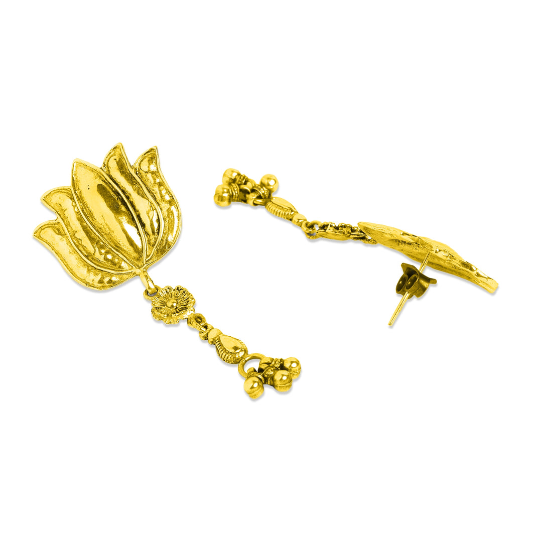 Gold Plated Kamal Lotus Drop Earrings