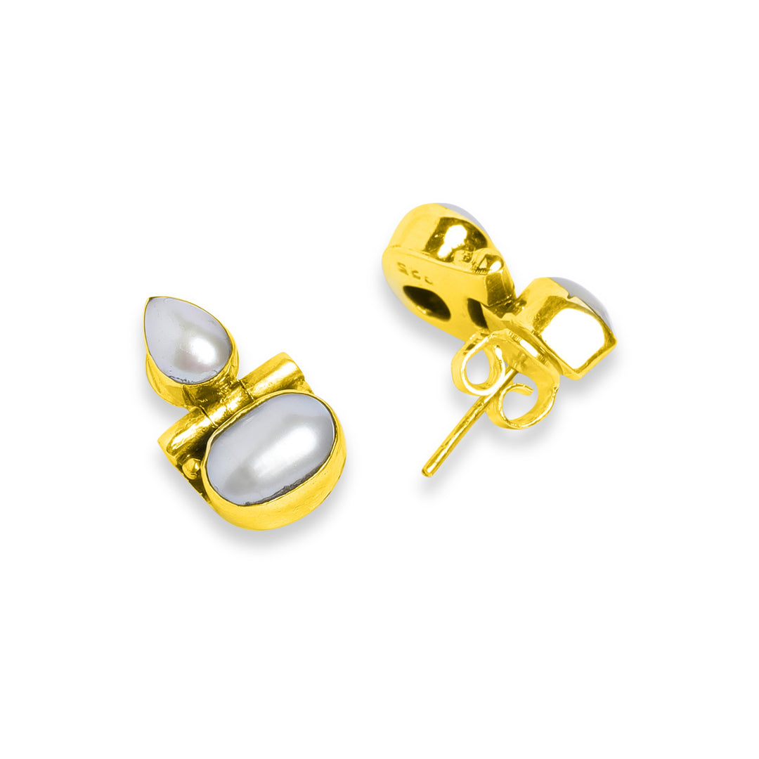 Gold Plated Ruch Pearl Studs