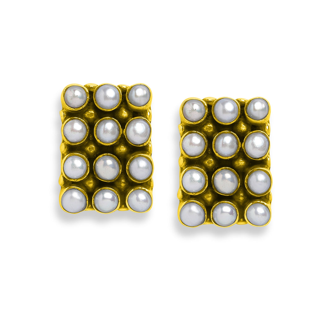 Gold Plated Square Pearl Studs