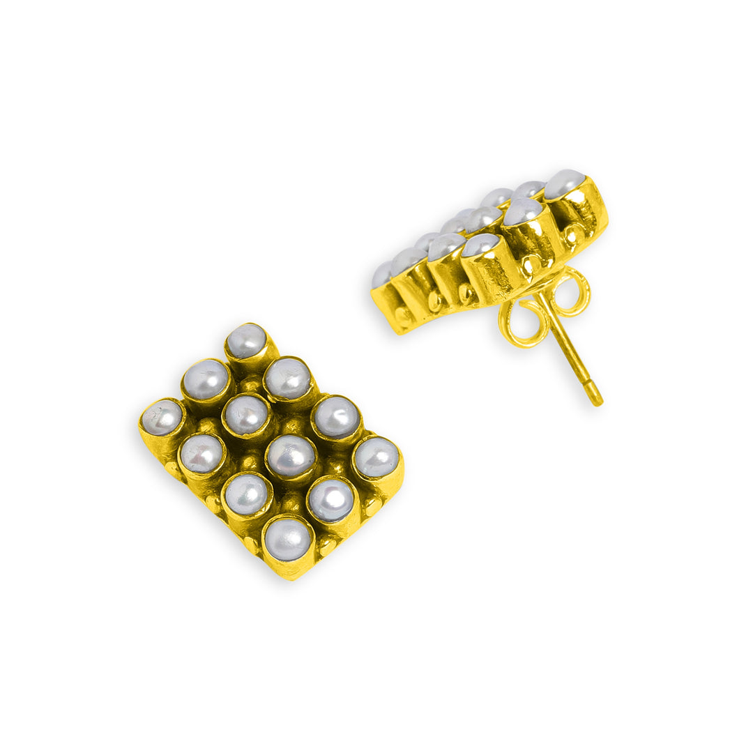 Gold Plated Square Pearl Studs