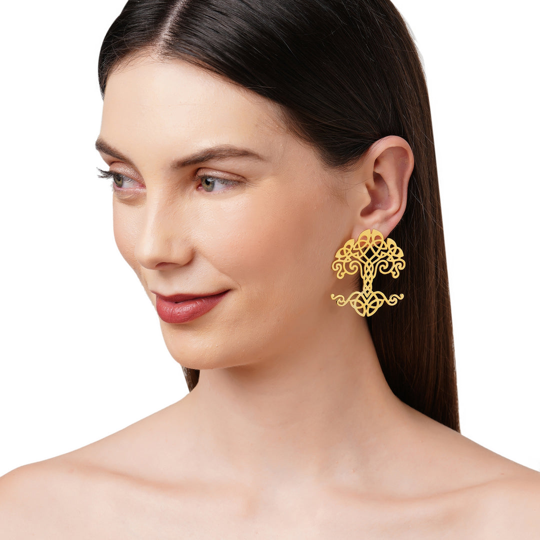Gold Plated Tree Of Life Drop Earrings