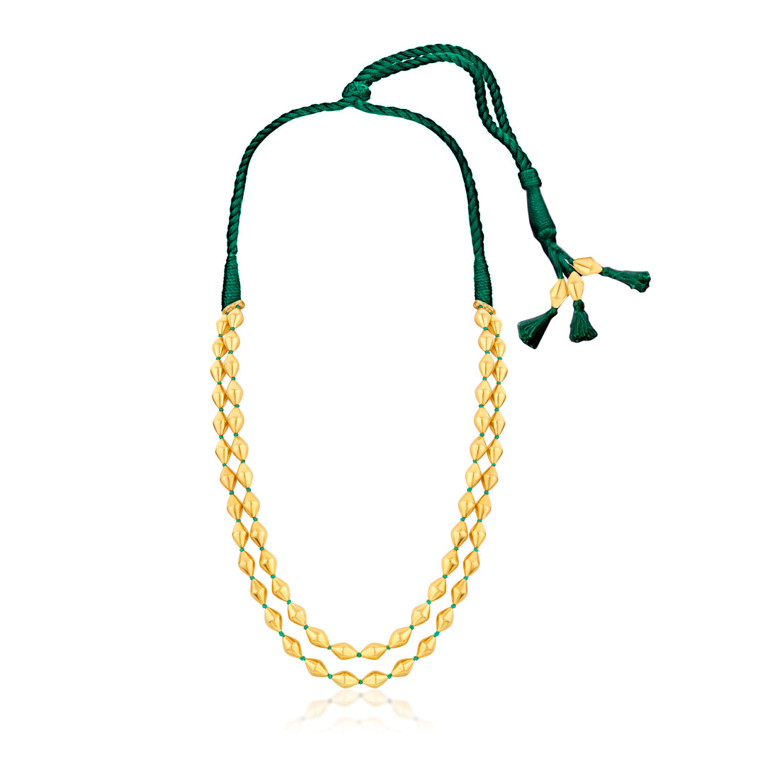 Duo Strand Dholki Bead Gold Necklace Green