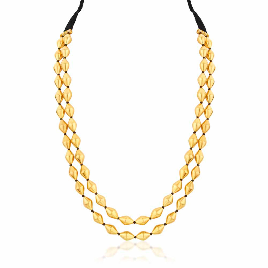 Duo Strand Dholki Bead Gold Necklace