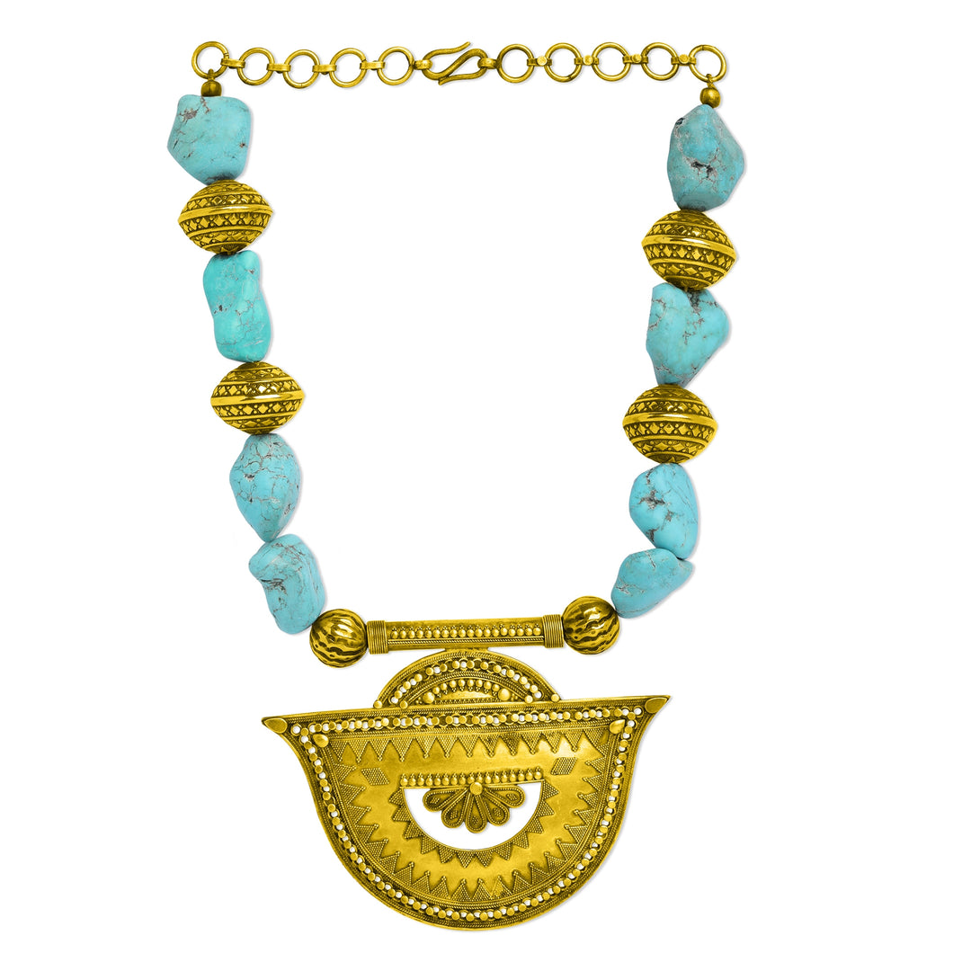 Gold Plated Turquoise Big Statement Necklace