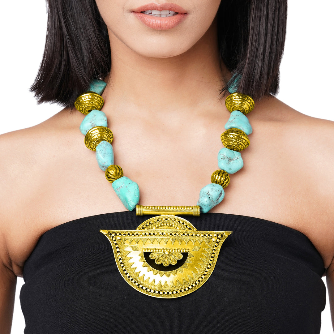 Gold Plated Turquoise Big Statement Necklace