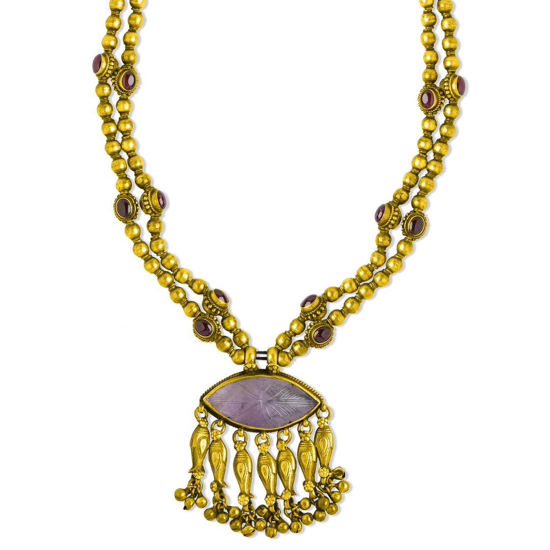 Gold Plated Amethyst Garnet Necklace