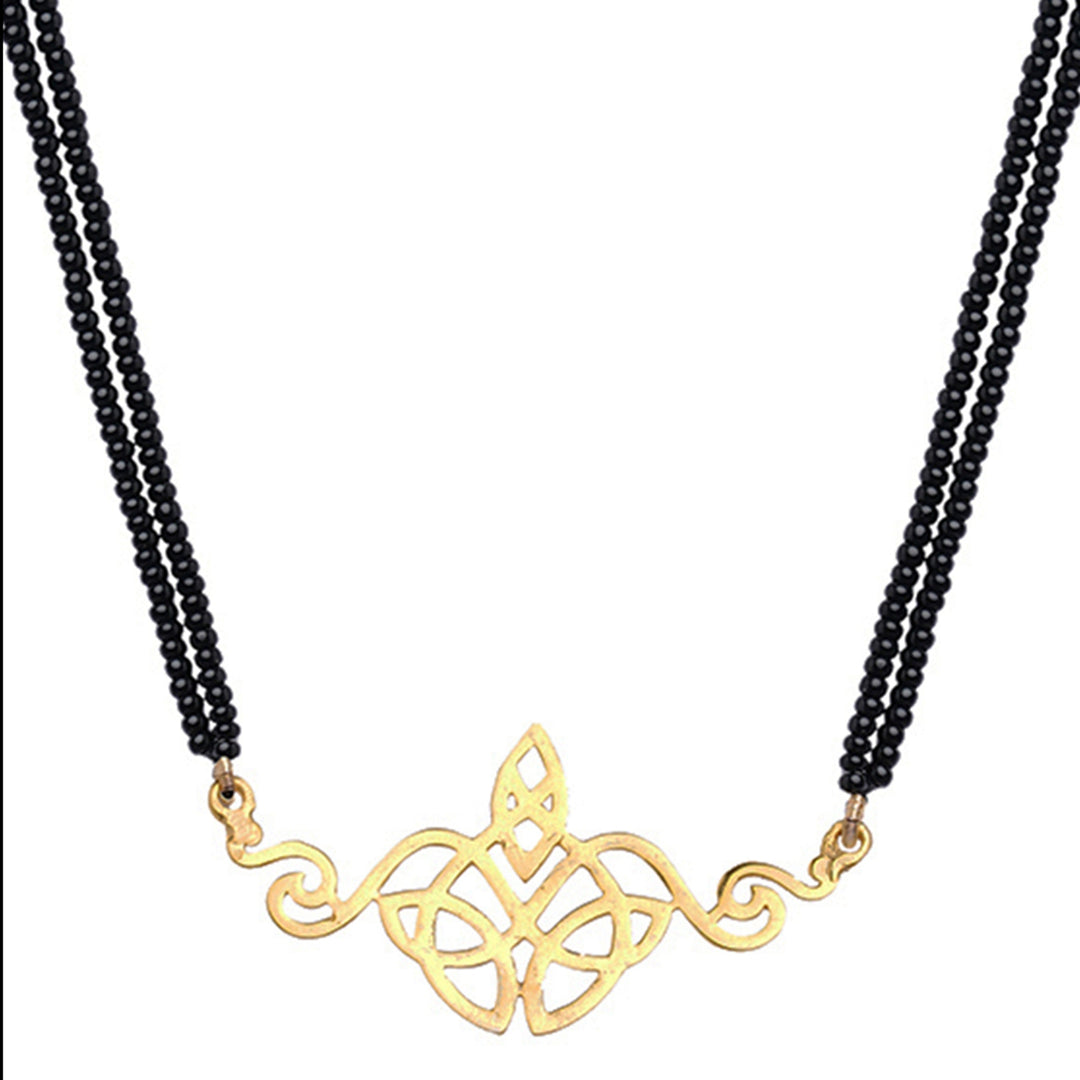 Gold Plated Shubham Mangalsutra With Black Beads