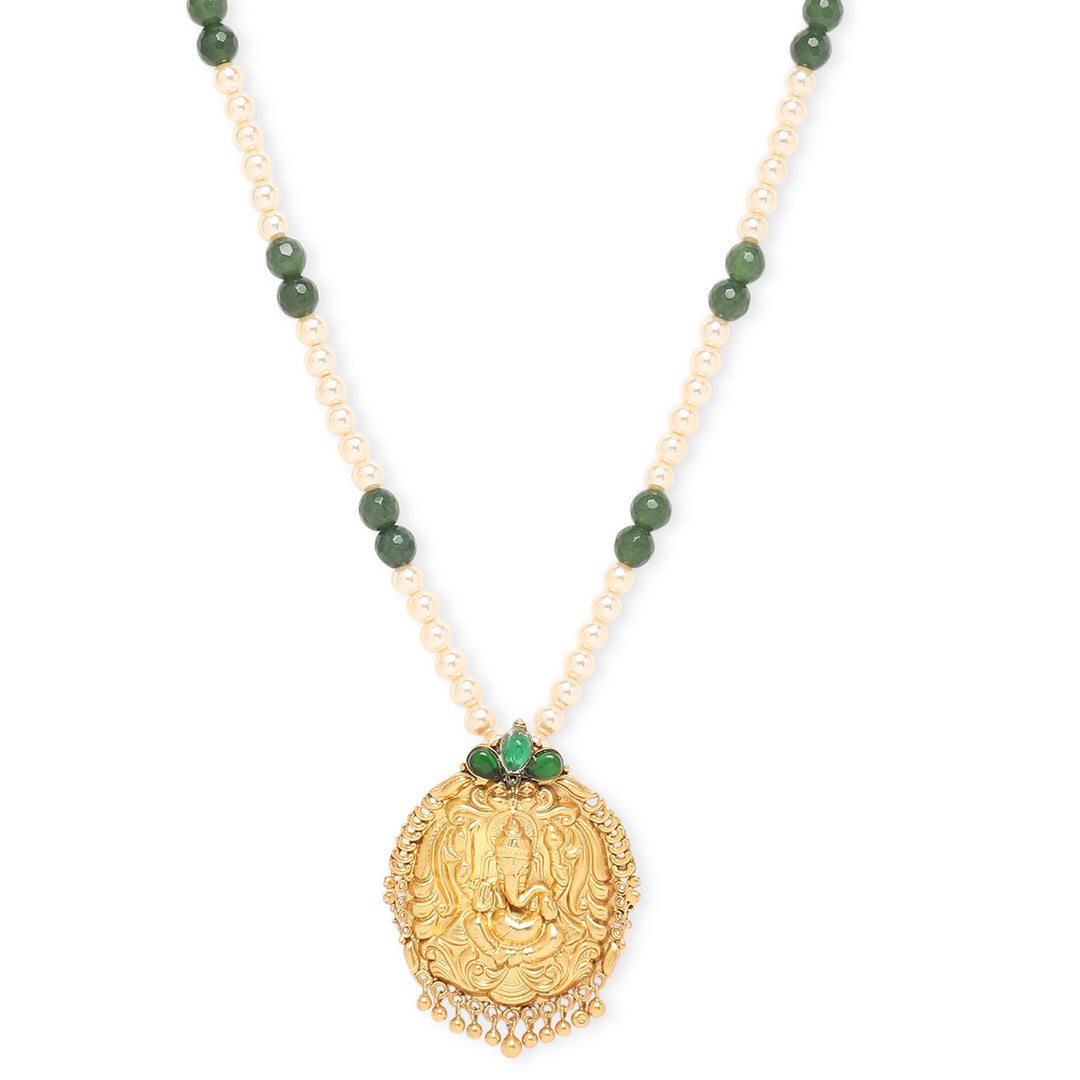 Green Ganesha Pearl Necklace