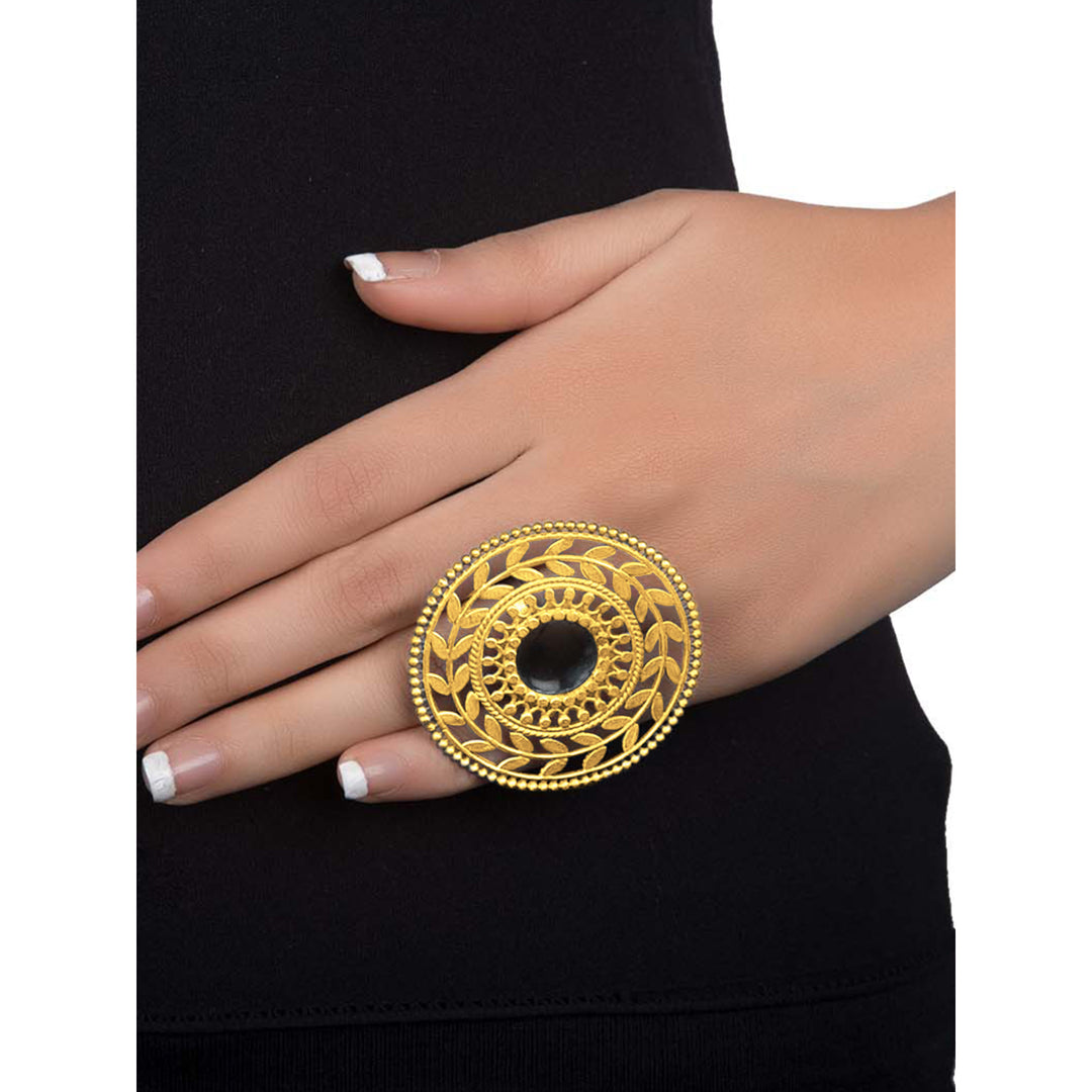 Gold Plated Circular Foliate Arsi Mirror Ring