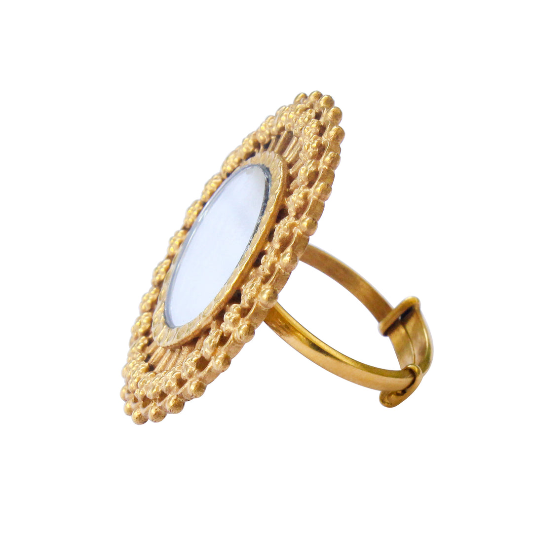 Gold Plated Circular Rawa Arsi Mirror Ring