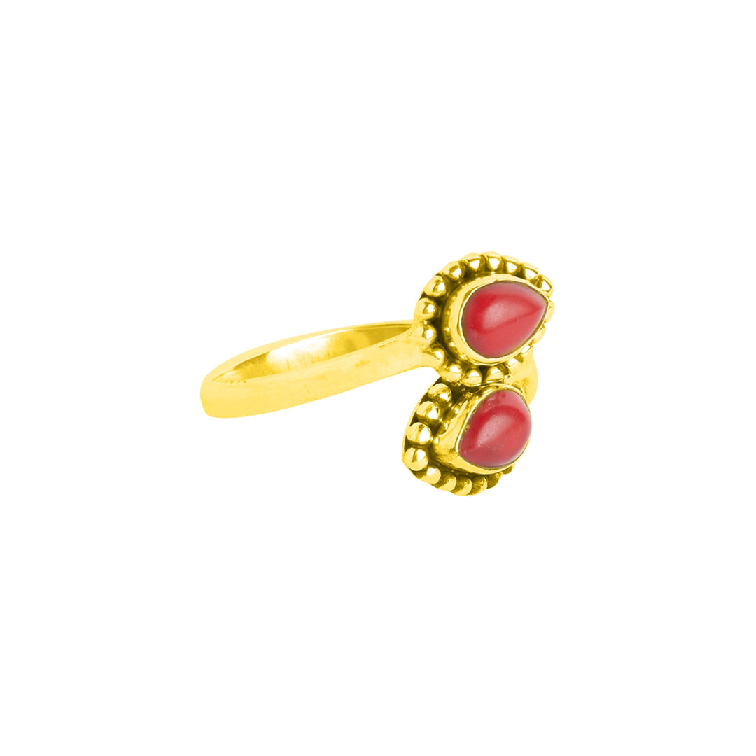 Gold Plated Coral Teardrop Ring