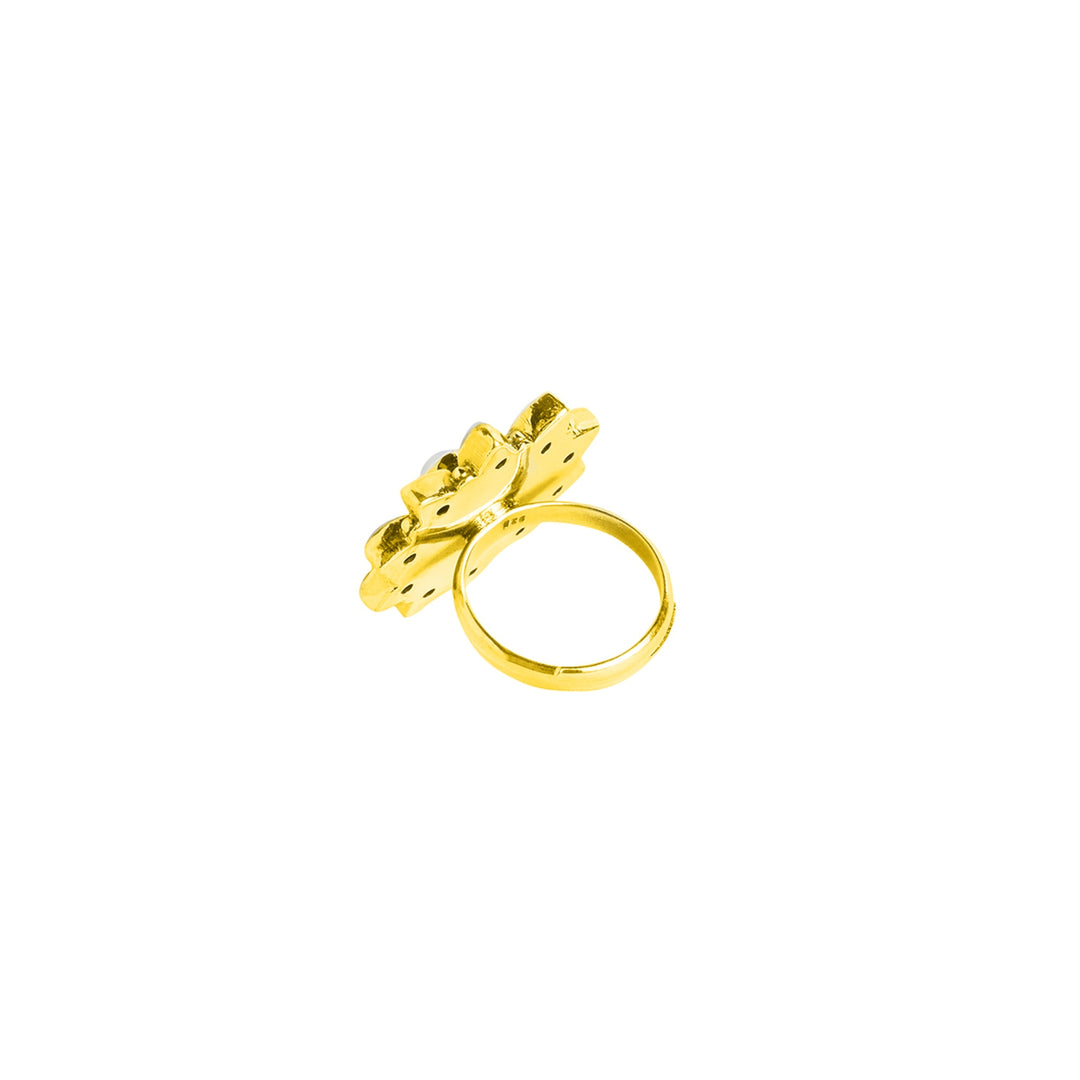 Gold Plated Shankh Seed Pearl Adjustable Ring