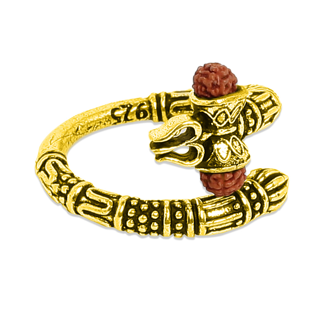 Gold Plated Trishul Rudraksha Ring