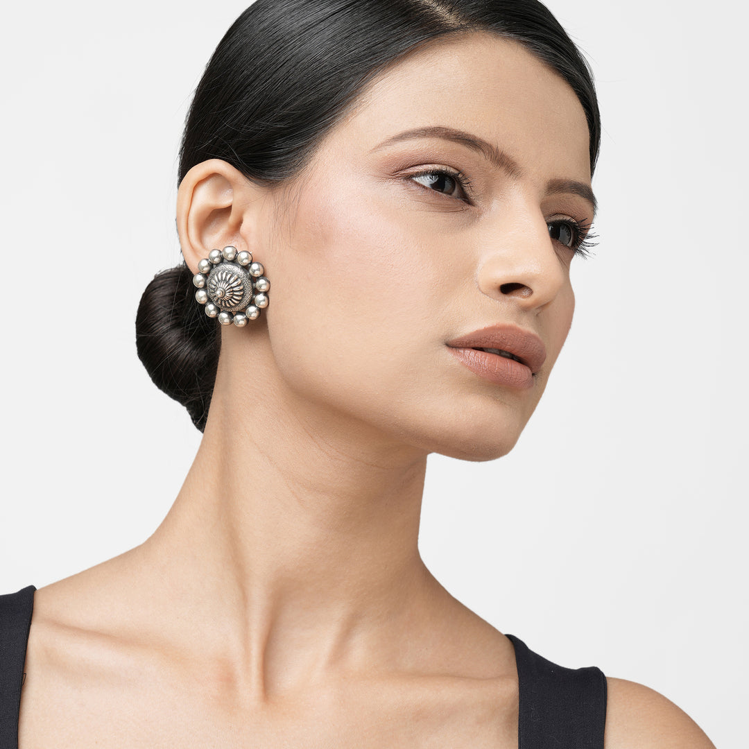 Dakshin Pushp Flower Dome Studs Earrings